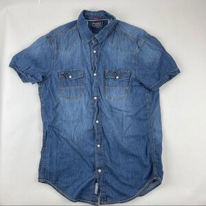 Alcott Denim Pearl Snap Shirt Boys Large Blue Short Sleeve Pockets